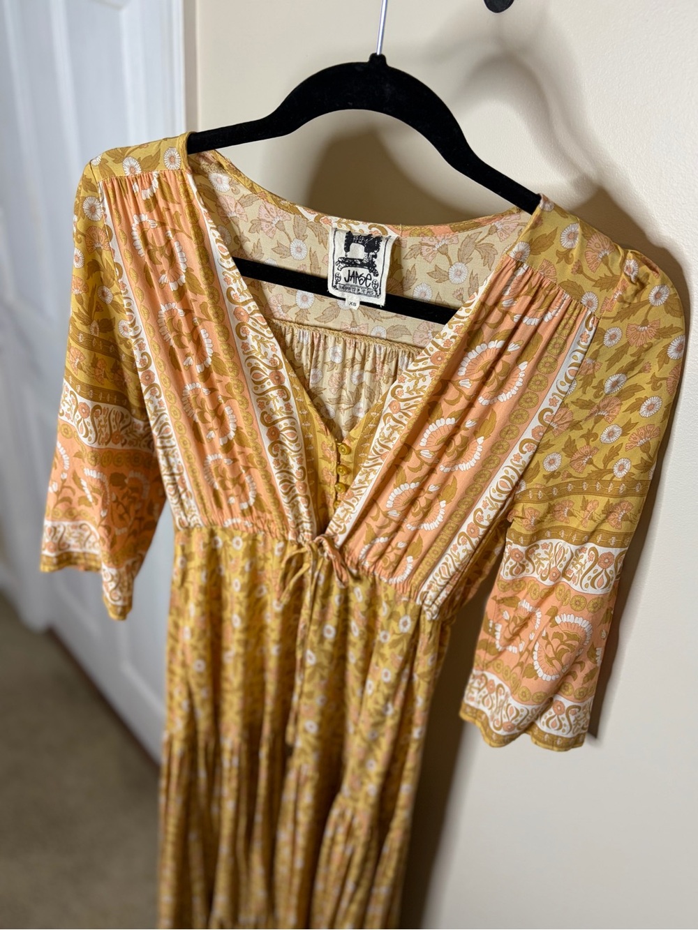 Jaase Mustard and Peach Boho Printed Maxi Dress #1182